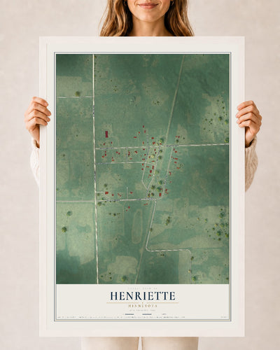 Map of Henriette, Minnesota, 24 x 36 inch print in a white wood frame