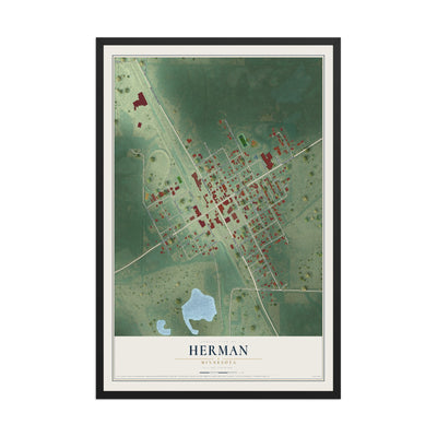 Map of Herman, Minnesota, 12 x 18 inch print in a black wood frame