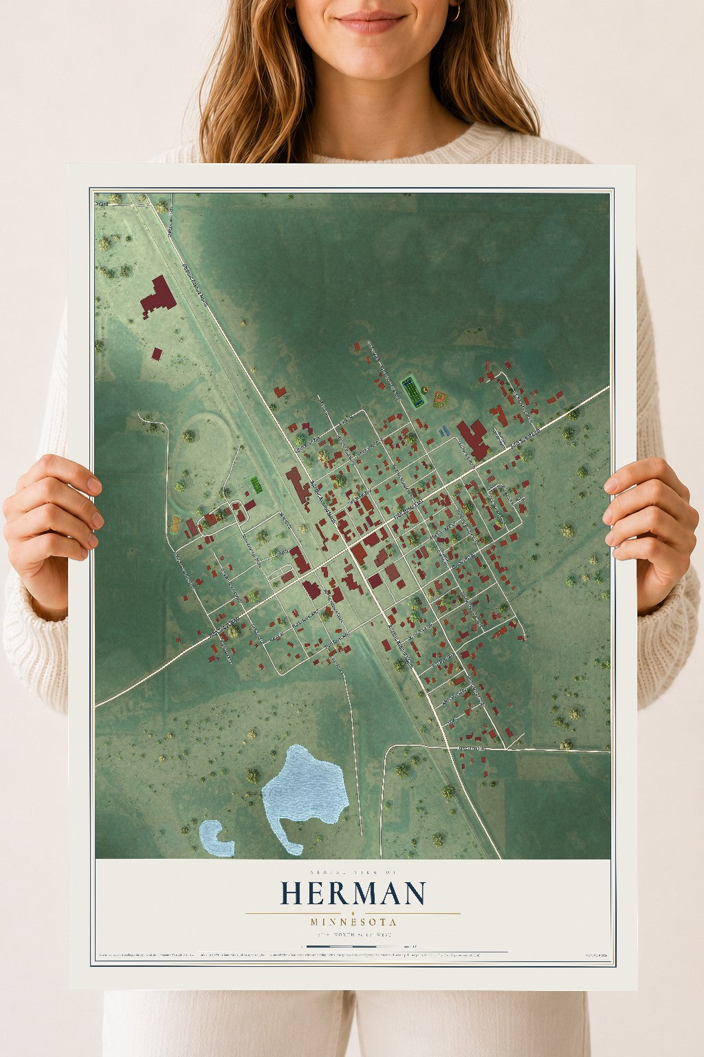 Map of Herman, Minnesota, 18 x 24 inch unframed archival matte print