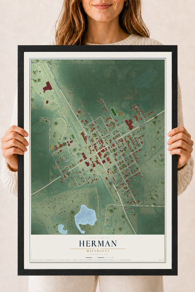 Map of Herman, Minnesota, 18 x 24 inch print in a black wood frame