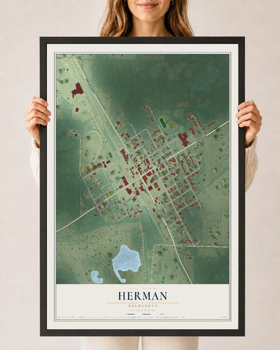 Map of Herman, Minnesota, 24 x 36 inch print in a black wood frame