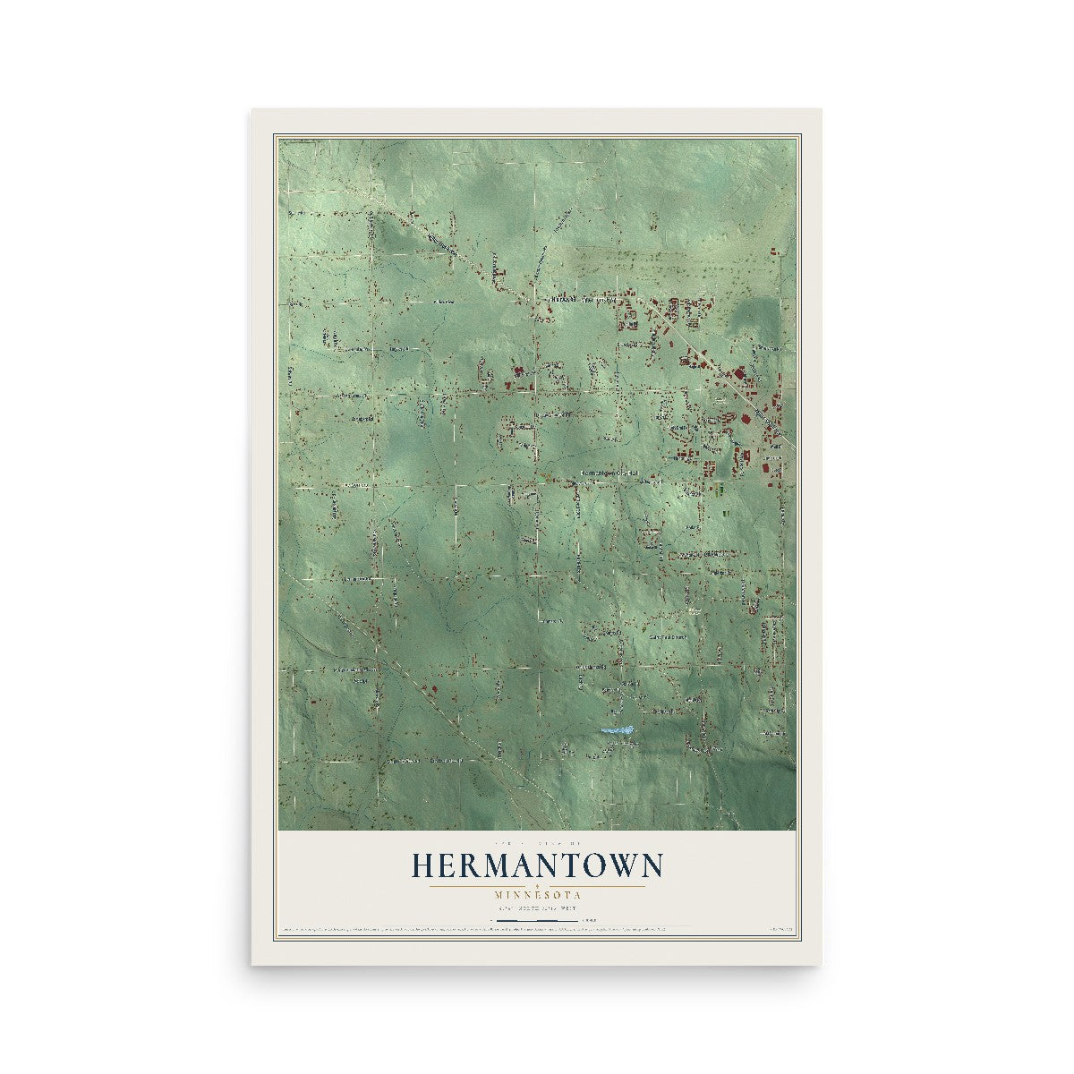 Map of Hermantown, Minnesota, 12 x 18 inch unframed archival matte print