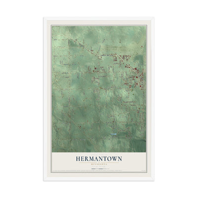 Map of Hermantown, Minnesota, 12 x 18 inch print in a white wood frame