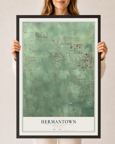 Map of Hermantown, Minnesota, 24 x 36 inch print in a black wood frame