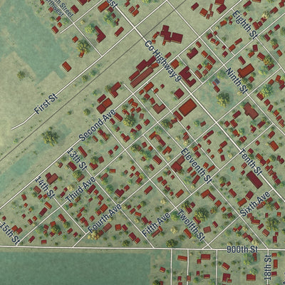 Close-up of the map of Heron Lake, Minnesota print showing street and building detail