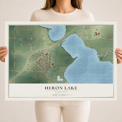 Map of Heron Lake, Minnesota, 18 x 24 inch unframed archival matte print