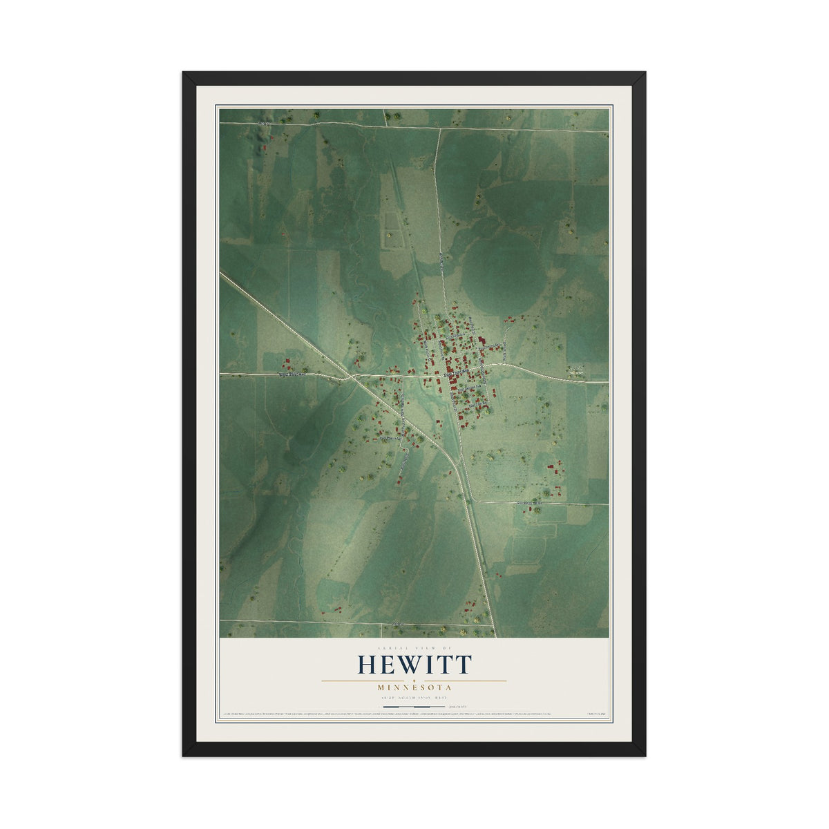 Map of Hewitt, Minnesota, 12 x 18 inch print in a black wood frame