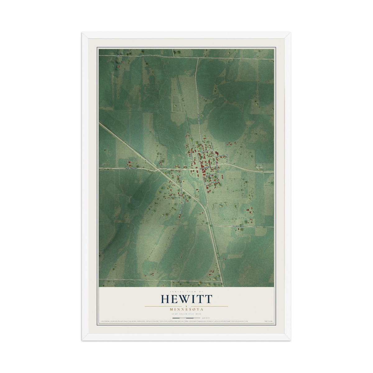 Map of Hewitt, Minnesota, 12 x 18 inch print in a white wood frame