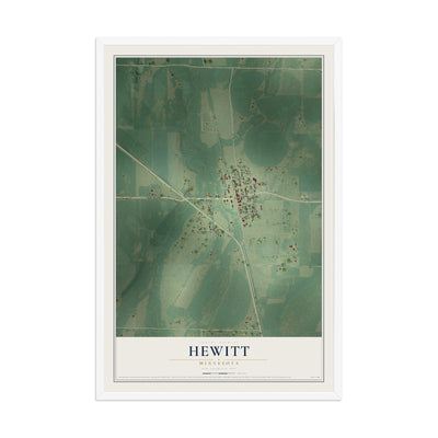 Map of Hewitt, Minnesota, 12 x 18 inch print in a white wood frame