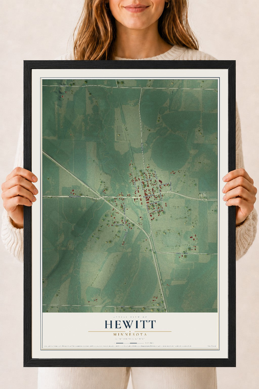 Map of Hewitt, Minnesota, 18 x 24 inch print in a black wood frame