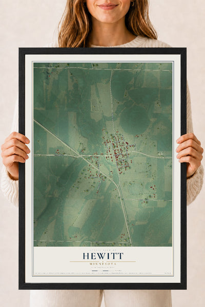Map of Hewitt, Minnesota, 18 x 24 inch print in a black wood frame