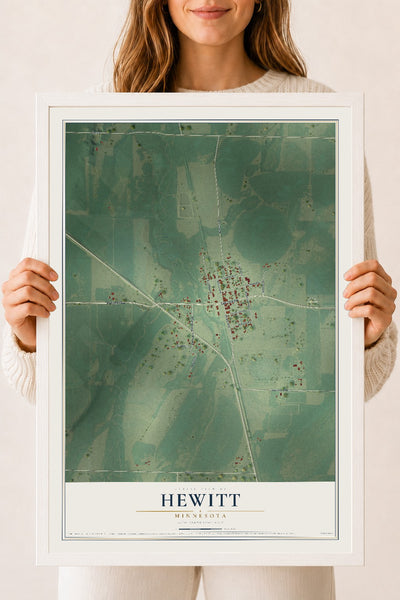 Map of Hewitt, Minnesota, 18 x 24 inch print in a white wood frame