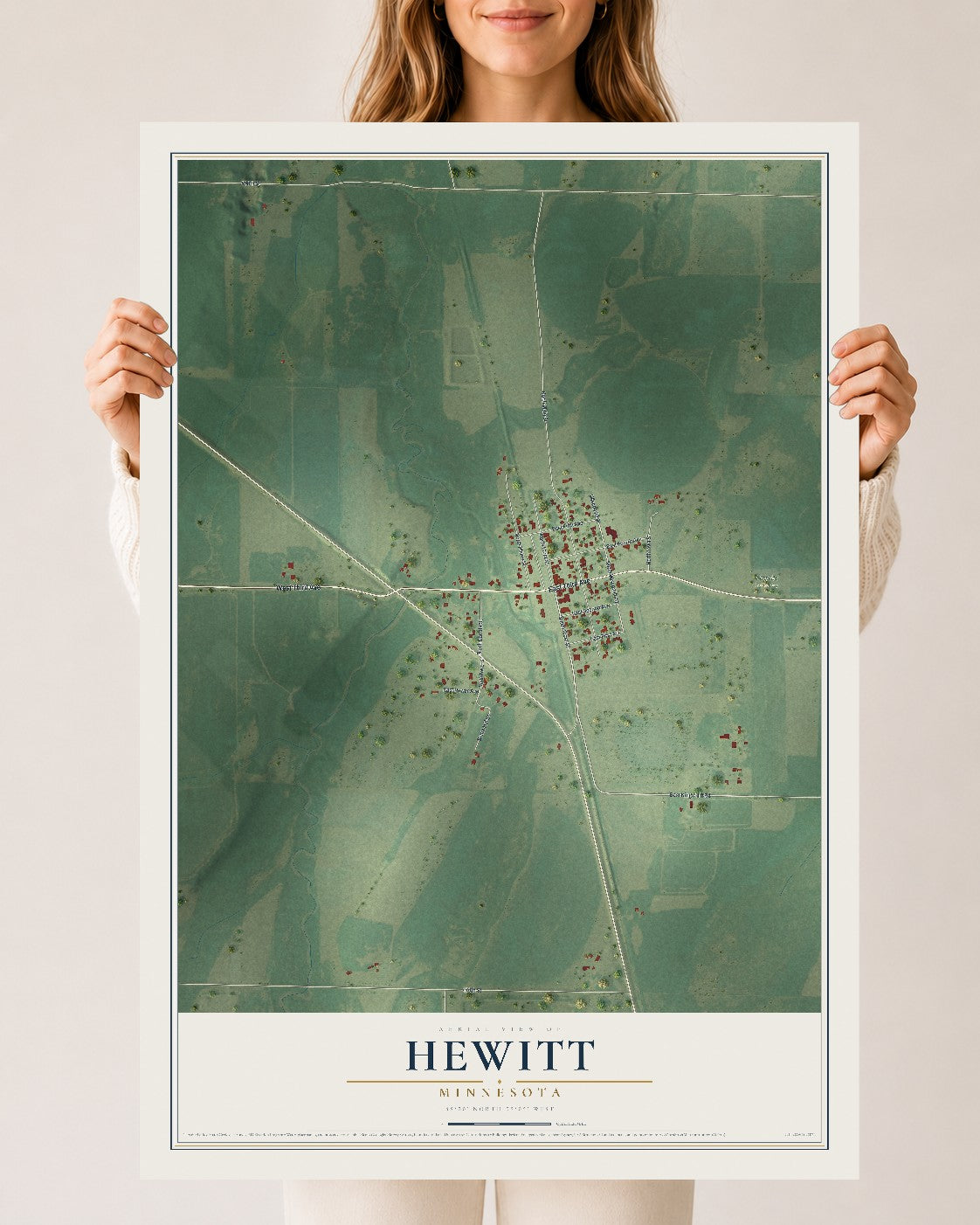 Map of Hewitt, Minnesota, 24 x 36 inch unframed archival matte print