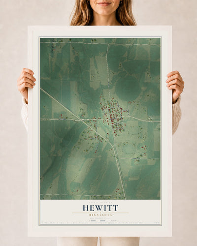 Map of Hewitt, Minnesota, 24 x 36 inch print in a white wood frame