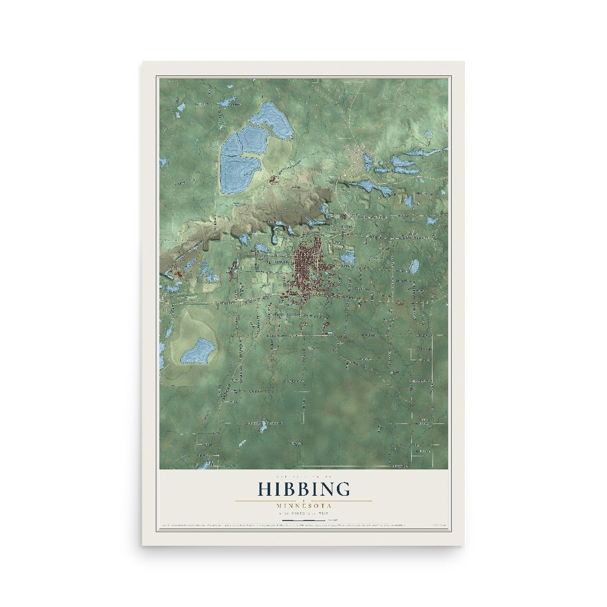 Map of Hibbing, Minnesota, 12 x 18 inch unframed archival matte print