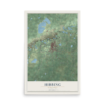 Map of Hibbing, Minnesota, 12 x 18 inch unframed archival matte print