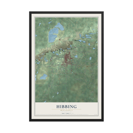 Map of Hibbing, Minnesota, 12 x 18 inch print in a black wood frame