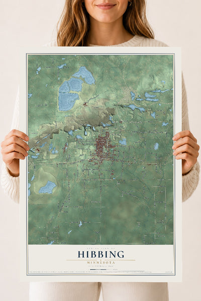 Map of Hibbing, Minnesota, 18 x 24 inch unframed archival matte print