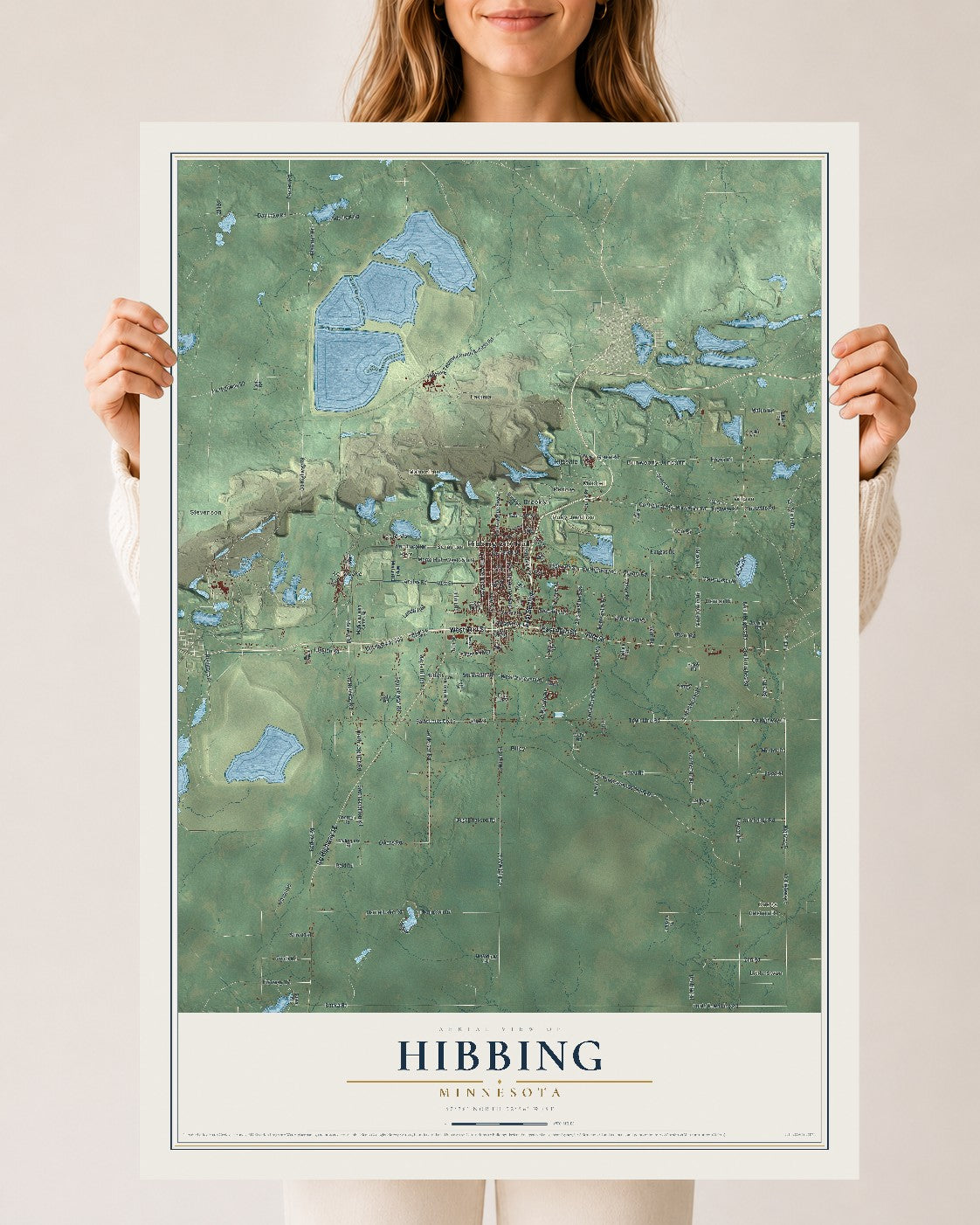 Map of Hibbing, Minnesota, 24 x 36 inch unframed archival matte print