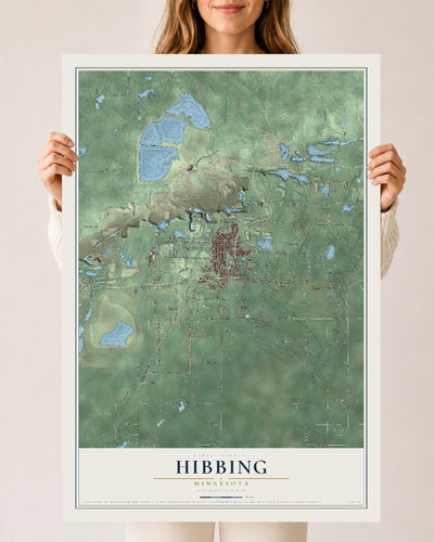 Map of Hibbing, Minnesota, 24 x 36 inch unframed archival matte print