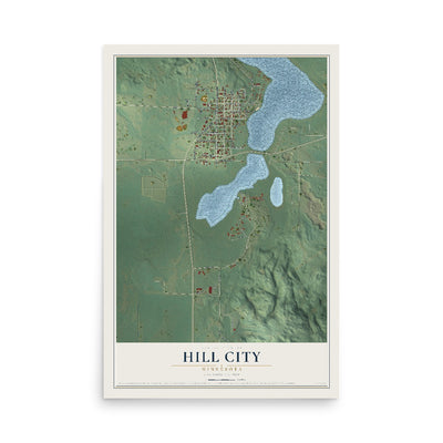 Map of Hill City, Minnesota, 12 x 18 inch unframed archival matte print
