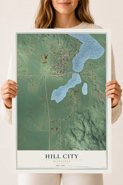 Map of Hill City, Minnesota, 18 x 24 inch unframed archival matte print