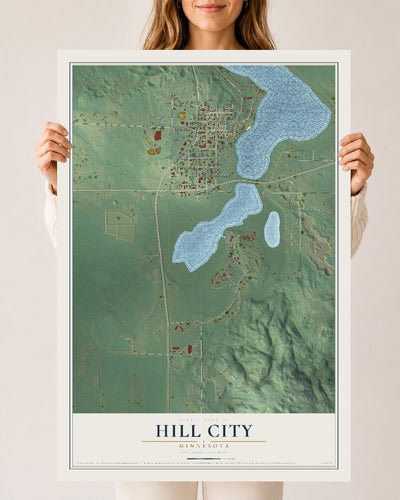 Map of Hill City, Minnesota, 24 x 36 inch unframed archival matte print