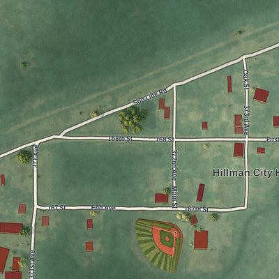 Close-up of the map of Hillman, Minnesota print showing street and building detail