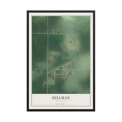 Map of Hillman, Minnesota, 12 x 18 inch print in a black wood frame