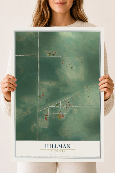 Map of Hillman, Minnesota, 18 x 24 inch unframed archival matte print