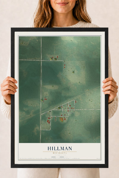 Map of Hillman, Minnesota, 18 x 24 inch print in a black wood frame
