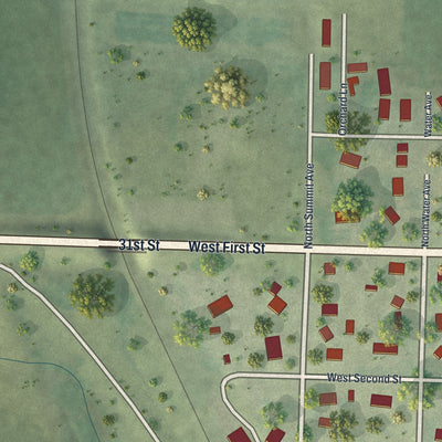 Second close-up of the map of Hills, Minnesota print showing more streets and buildings