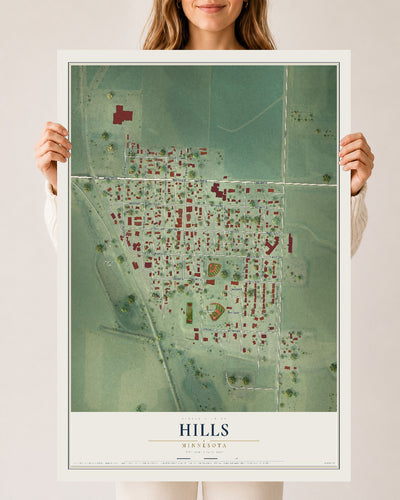 Map of Hills, Minnesota, 24 x 36 inch unframed archival matte print