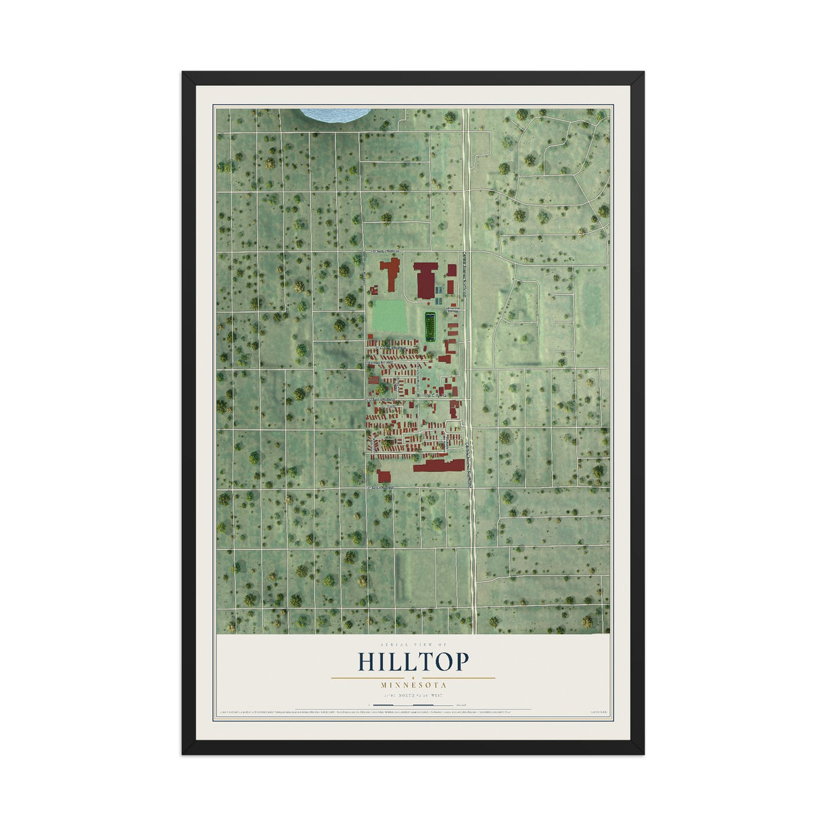 Map of Hilltop, Minnesota, 12 x 18 inch print in a black wood frame
