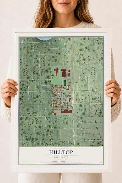 Map of Hilltop, Minnesota, 18 x 24 inch print in a white wood frame