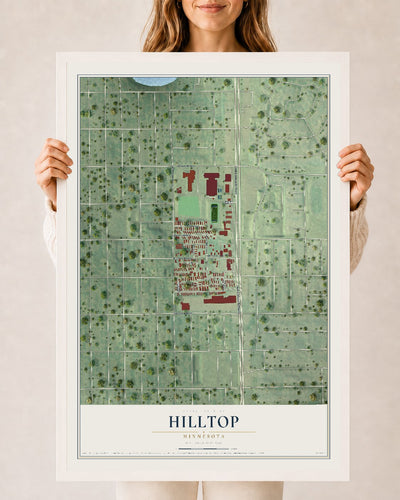 Map of Hilltop, Minnesota, 24 x 36 inch print in a white wood frame