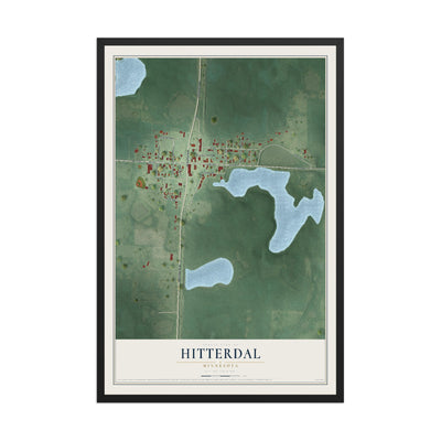 Map of Hitterdal, Minnesota, 12 x 18 inch print in a black wood frame