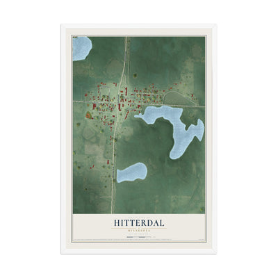 Map of Hitterdal, Minnesota, 12 x 18 inch print in a white wood frame