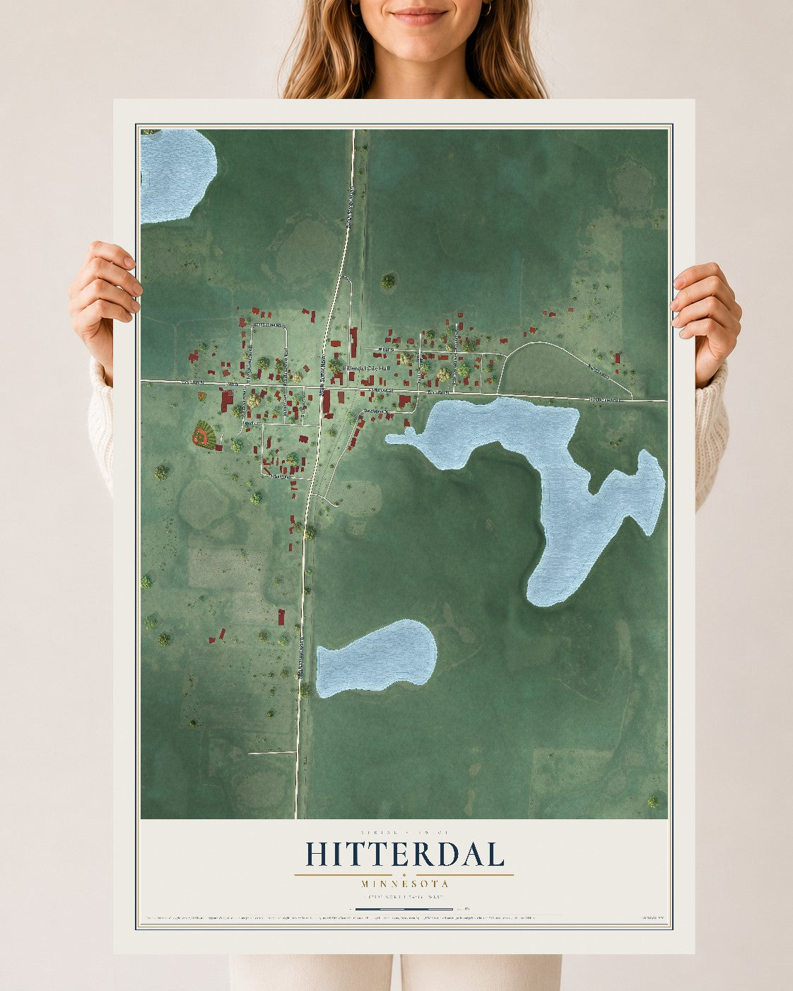 Map of Hitterdal, Minnesota, 24 x 36 inch unframed archival matte print