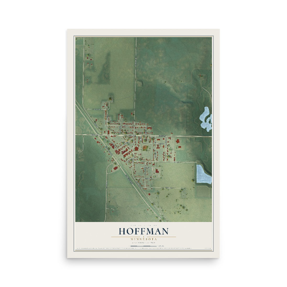Map of Hoffman, Minnesota, 12 x 18 inch unframed archival matte print