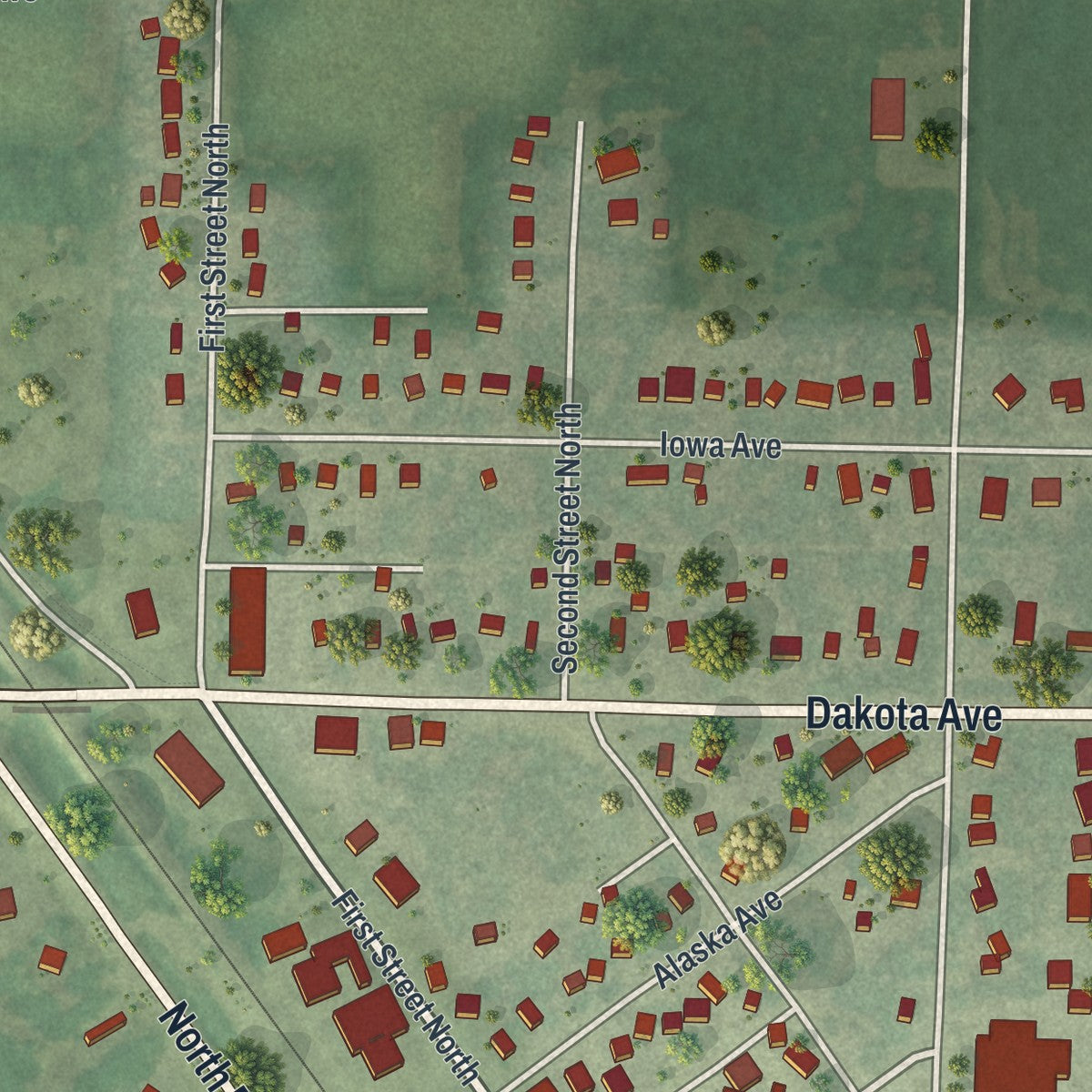 Close-up of the map of Hoffman, Minnesota print showing street and building detail