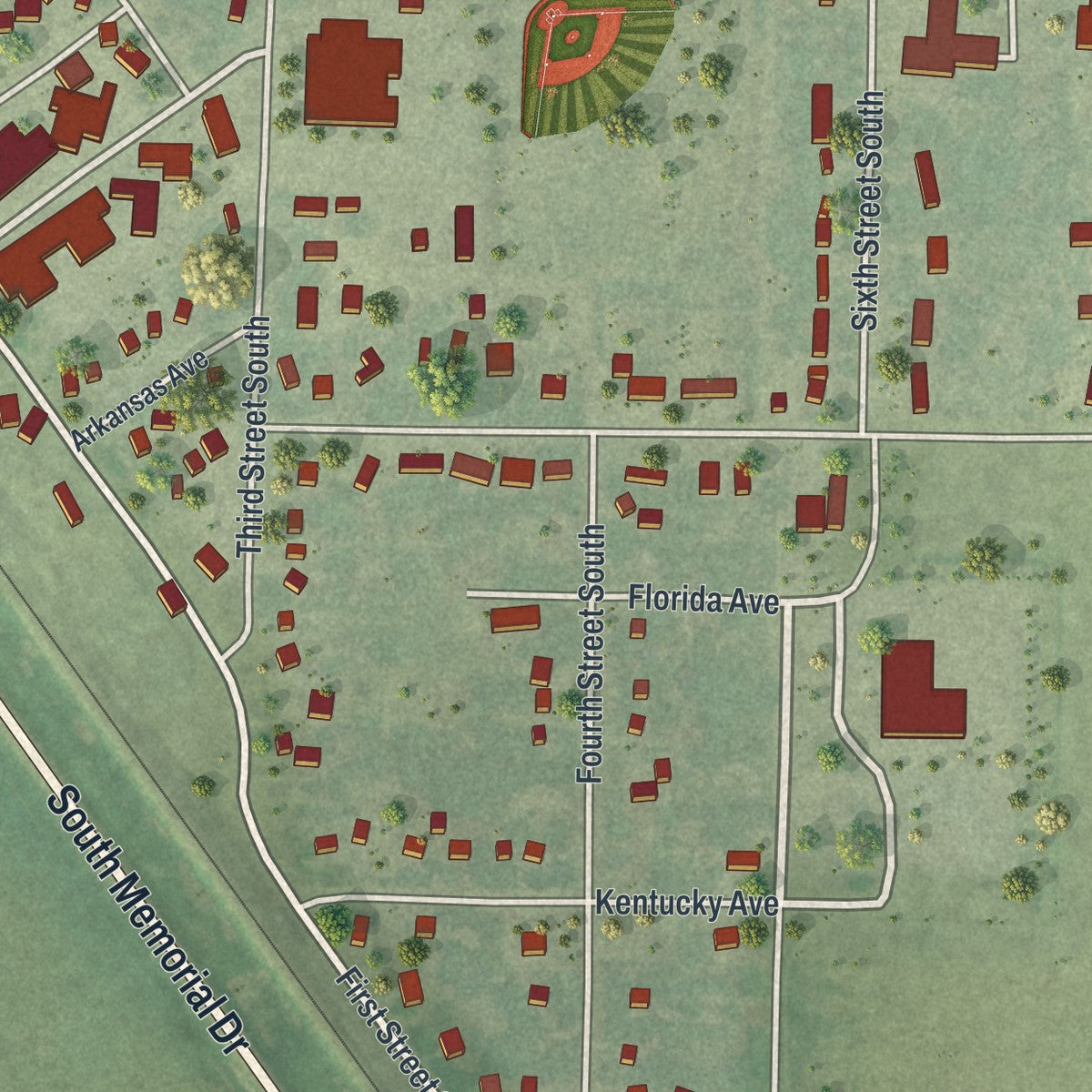 Second close-up of the map of Hoffman, Minnesota print showing more streets and buildings
