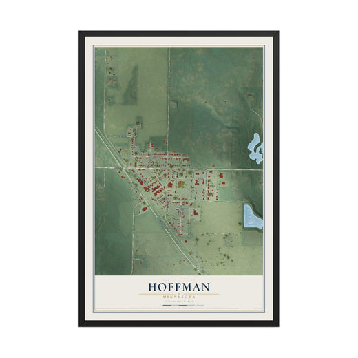 Map of Hoffman, Minnesota, 12 x 18 inch print in a black wood frame