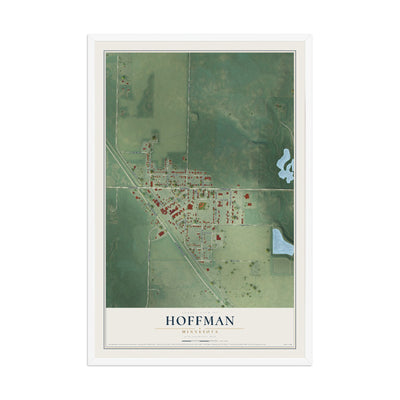 Map of Hoffman, Minnesota, 12 x 18 inch print in a white wood frame
