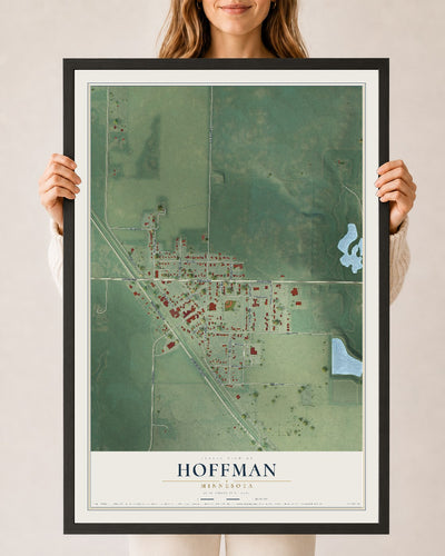 Map of Hoffman, Minnesota, 24 x 36 inch print in a black wood frame