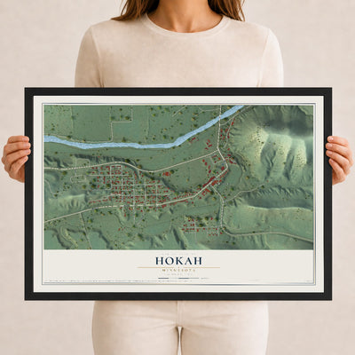Map of Hokah, Minnesota, 12 x 18 inch print in a black wood frame