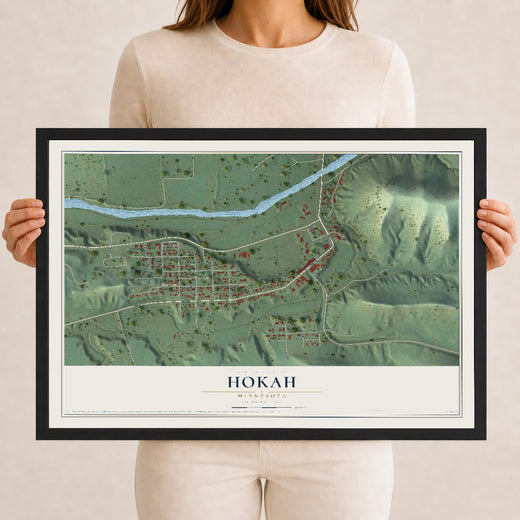 Map of Hokah, Minnesota, 12 x 18 inch print in a black wood frame