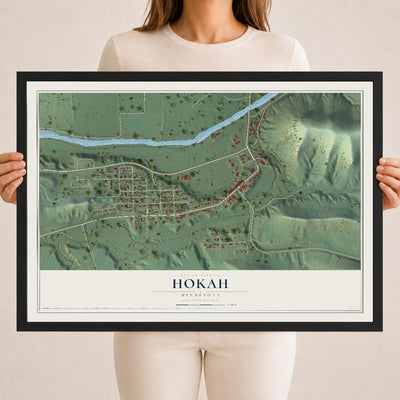 Map of Hokah, Minnesota, 18 x 24 inch print in a black wood frame