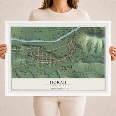 Map of Hokah, Minnesota, 18 x 24 inch print in a white wood frame
