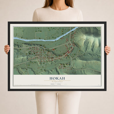 Map of Hokah, Minnesota, 24 x 36 inch print in a black wood frame